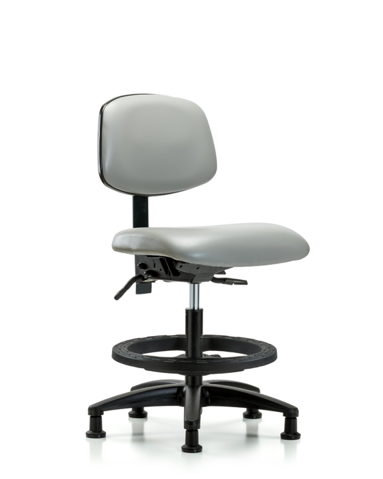 Blue Ridge Ergonomics VMBCH-RG-T0-A0-BF-RG-8567 Rutledge Vinyl Chair - Medium Bench Height with Black Foot Ring & Stationary Glides in Dove Trailblazer™ Vinyl