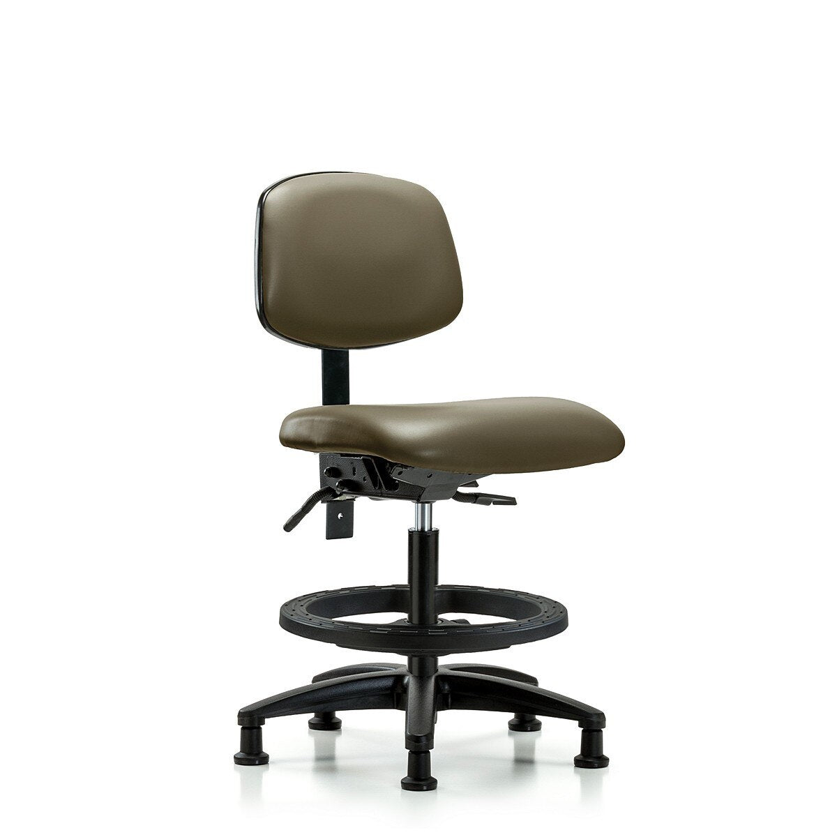 Blue Ridge Ergonomics VMBCH-RG-T0-A0-BF-RG-8809 Rutledge Vinyl Chair - Medium Bench Height with Black Foot Ring & Stationary Glides in Taupe Supernova™ Vinyl