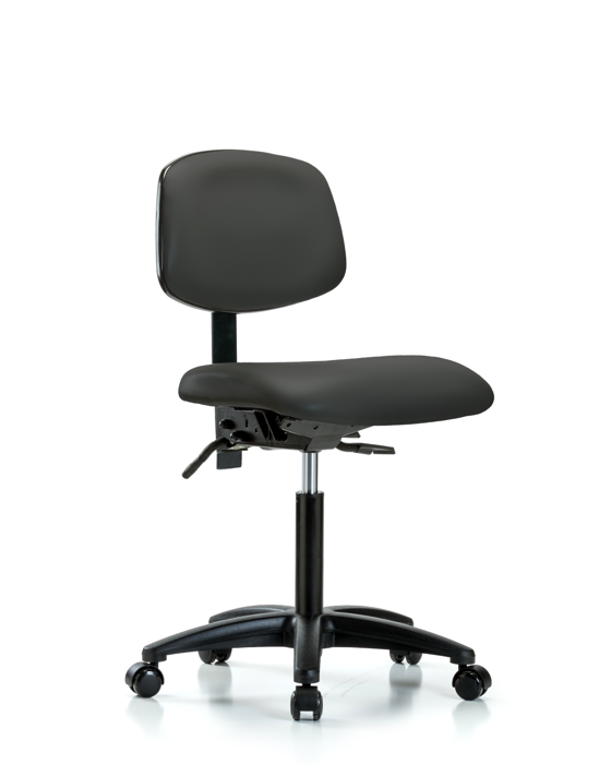 Blue Ridge Ergonomics VMBCH-RG-T0-A0-NF-RC-8605 Rutledge Vinyl Chair - Medium Bench Height with Casters in Charcoal Trailblazer™ Vinyl