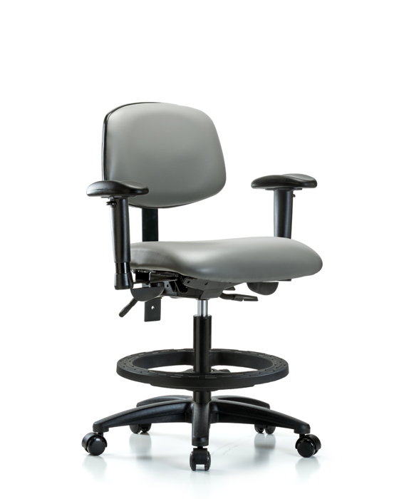 Blue Ridge Ergonomics VMBCH-RG-T0-A1-BF-RC-8840 Rutledge Vinyl Chair - Medium Bench Height with Adjustable Arms, Black Foot Ring, & Casters in Sterling Supernova™ Vinyl