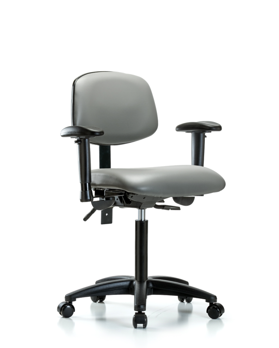 Blue Ridge Ergonomics VMBCH-RG-T0-A1-NF-RC-8840 Rutledge Vinyl Chair - Medium Bench Height with Adjustable Arms & Casters in Sterling Supernova™ Vinyl