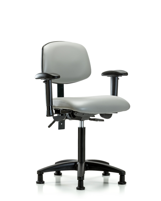Blue Ridge Ergonomics VMBCH-RG-T0-A1-NF-RG-8567 Rutledge Vinyl Chair - Medium Bench Height with Adjustable Arms & Stationary Glides in Dove Trailblazer™ Vinyl