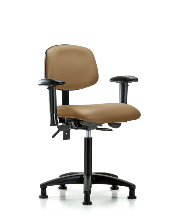 Blue Ridge Ergonomics VMBCH-RG-T0-A1-NF-RG-8584 Rutledge Vinyl Chair - Medium Bench Height with Adjustable Arms & Stationary Glides in Taupe Trailblazer™ Vinyl