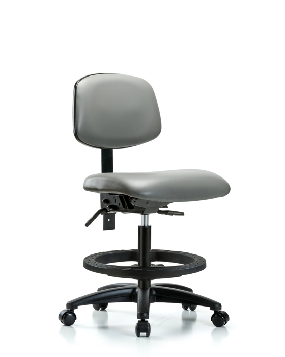 Blue Ridge Ergonomics VMBCH-RG-T1-A0-BF-RC-8840 Rutledge Vinyl Chair - Medium Bench Height with Seat Tilt, Black Foot Ring, & Casters in Sterling Supernova™ Vinyl