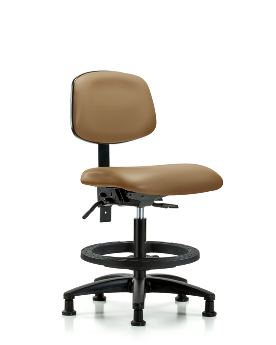 Blue Ridge Ergonomics VMBCH-RG-T1-A0-BF-RG-8584 Rutledge Vinyl Chair - Medium Bench Height with Seat Tilt, Black Foot Ring, & Stationary Glides in Taupe Trailblazer™ Vinyl