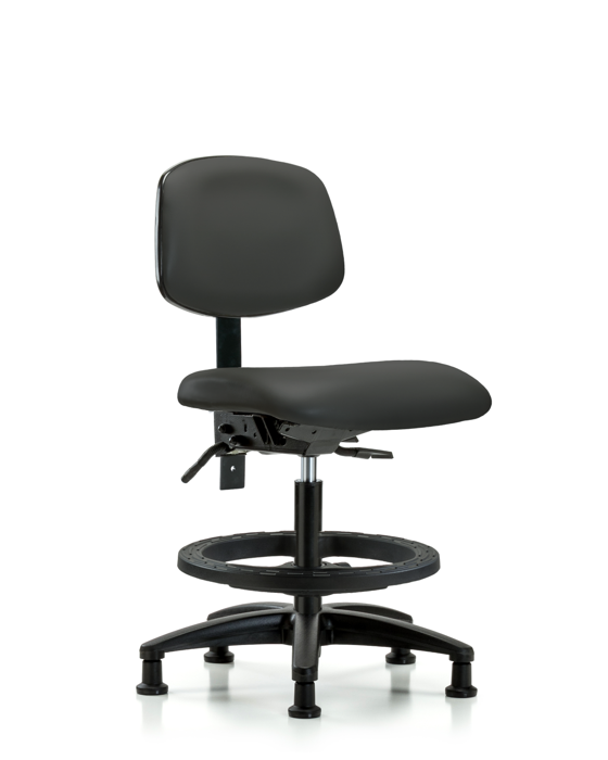 Blue Ridge Ergonomics VMBCH-RG-T1-A0-BF-RG-8605 Rutledge Vinyl Chair - Medium Bench Height with Seat Tilt, Black Foot Ring, & Stationary Glides in Charcoal Trailblazer™ Vinyl