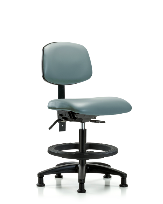 Blue Ridge Ergonomics VMBCH-RG-T1-A0-BF-RG-8822 Rutledge Vinyl Chair - Medium Bench Height with Seat Tilt, Black Foot Ring, & Stationary Glides in Storm Supernova™ Vinyl