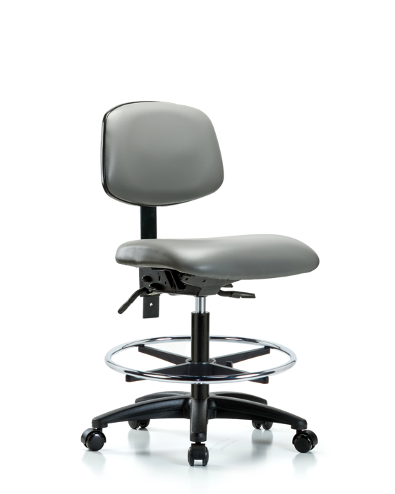 Blue Ridge Ergonomics VMBCH-RG-T1-A0-CF-RC-8840 Rutledge Vinyl Chair - Medium Bench Height with Seat Tilt, Chrome Foot Ring, & Casters in Sterling Supernova™ Vinyl