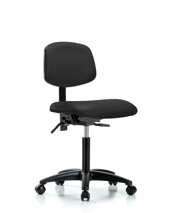 Blue Ridge Ergonomics VMBCH-RG-T1-A0-NF-RC-8540 Rutledge Vinyl Chair - Medium Bench Height with Seat Tilt & Casters in Black Trailblazer™ Vinyl
