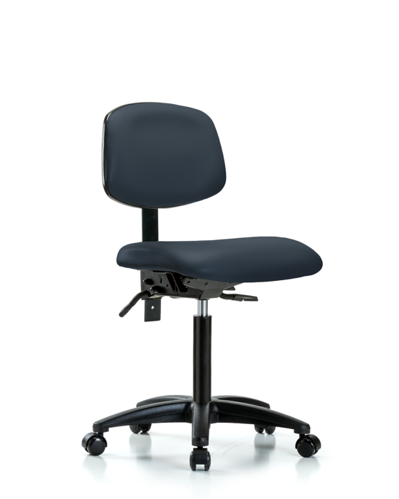 Blue Ridge Ergonomics VMBCH-RG-T1-A0-NF-RC-8582 Rutledge Vinyl Chair - Medium Bench Height with Seat Tilt & Casters in Imperial Blue Trailblazer™ Vinyl