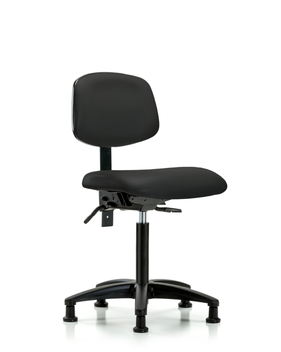 Blue Ridge Ergonomics VMBCH-RG-T1-A0-NF-RG-8540 Rutledge Vinyl Chair - Medium Bench Height with Seat Tilt & Stationary Glides in Black Trailblazer™ Vinyl