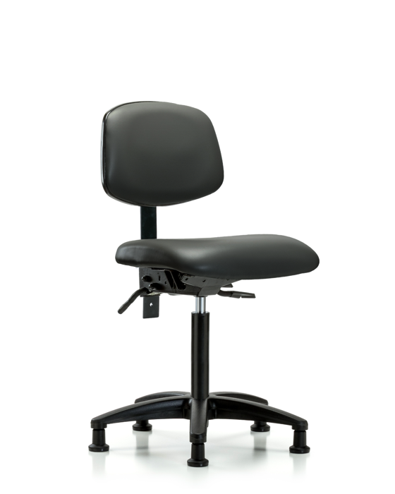 Blue Ridge Ergonomics VMBCH-RG-T1-A0-NF-RG-8823 Rutledge Vinyl Chair - Medium Bench Height with Seat Tilt & Stationary Glides in Carbon Supernova™ Vinyl