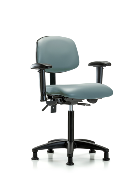 Blue Ridge Ergonomics VMBCH-RG-T1-A1-NF-RG-8822 Rutledge Vinyl Chair - Medium Bench Height with Seat Tilt, Adjustable Arms, & Stationary Glides in Storm Supernova™ Vinyl