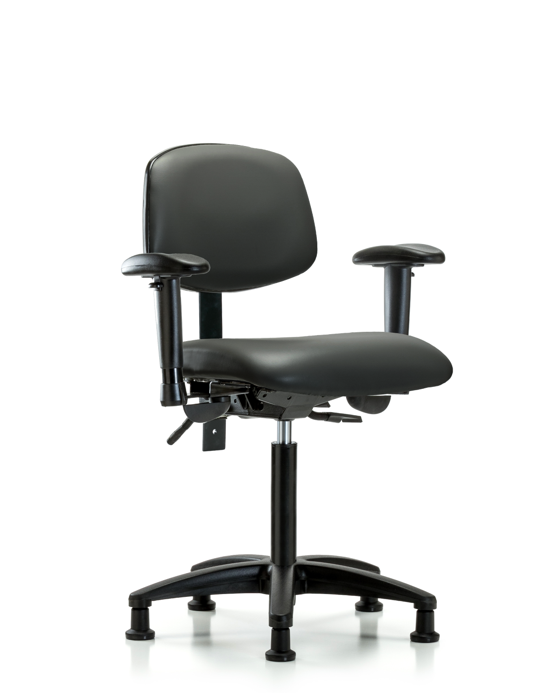 Blue Ridge Ergonomics VMBCH-RG-T1-A1-NF-RG-8823 Rutledge Vinyl Chair - Medium Bench Height with Seat Tilt, Adjustable Arms, & Stationary Glides in Carbon Supernova™ Vinyl
