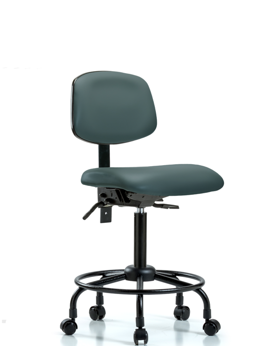 Blue Ridge Ergonomics VMBCH-RT-T0-A0-RC-8546 Rutledge Vinyl Chair - Medium Bench Height with Round Tube Base & Casters in Colonial Blue Trailblazer™ Vinyl