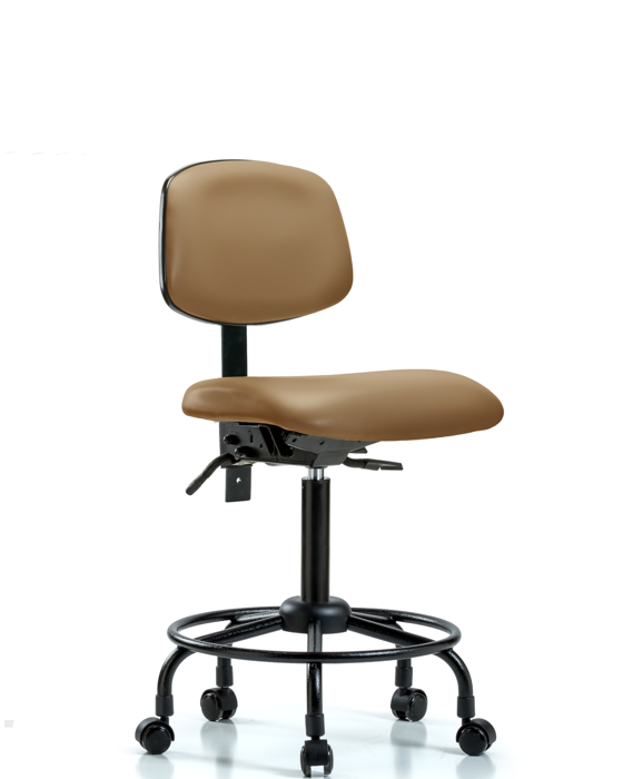 Blue Ridge Ergonomics VMBCH-RT-T0-A0-RC-8584 Rutledge Vinyl Chair - Medium Bench Height with Round Tube Base & Casters in Taupe Trailblazer™ Vinyl