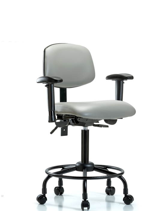 Blue Ridge Ergonomics VMBCH-RT-T0-A1-RC-8567 Rutledge Vinyl Chair - Medium Bench Height with Round Tube Base, Adjustable Arms, & Casters in Dove Trailblazer™ Vinyl