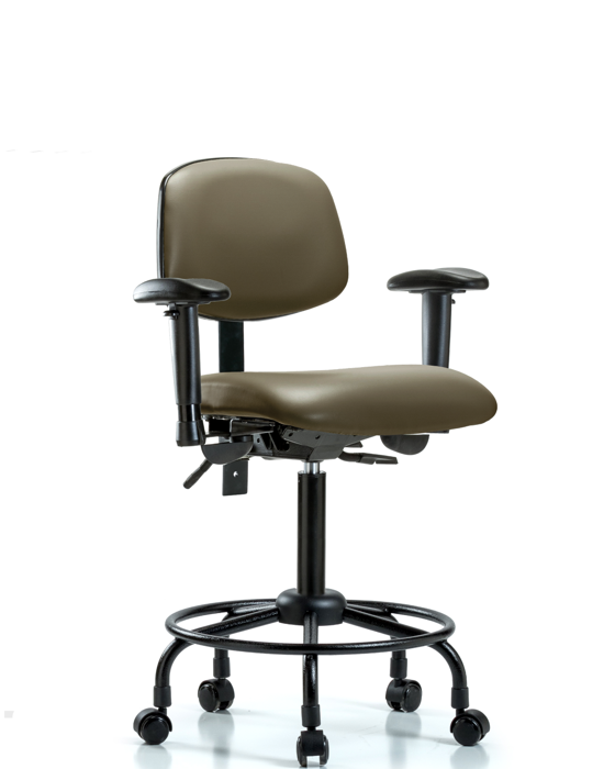 Blue Ridge Ergonomics VMBCH-RT-T0-A1-RC-8809 Rutledge Vinyl Chair - Medium Bench Height with Round Tube Base, Adjustable Arms, & Casters in Taupe Supernova™ Vinyl