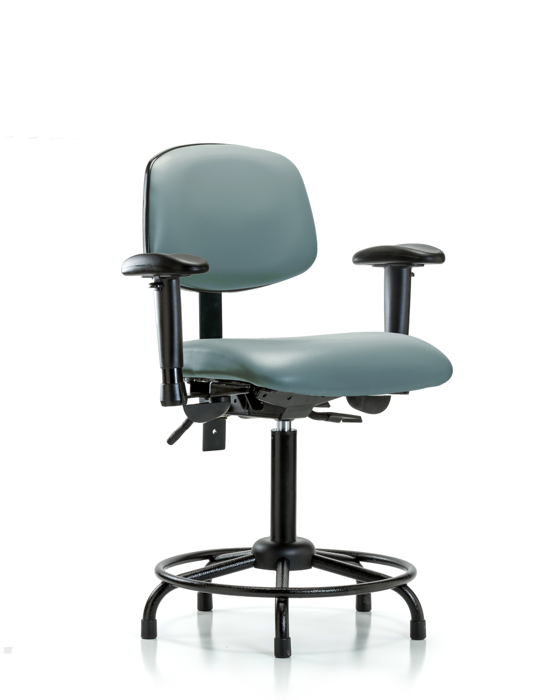 Blue Ridge Ergonomics VMBCH-RT-T0-A1-RG-8822 Rutledge Vinyl Chair - Medium Bench Height with Round Tube Base, Adjustable Arms, & Stationary Glides in Storm Supernova™ Vinyl