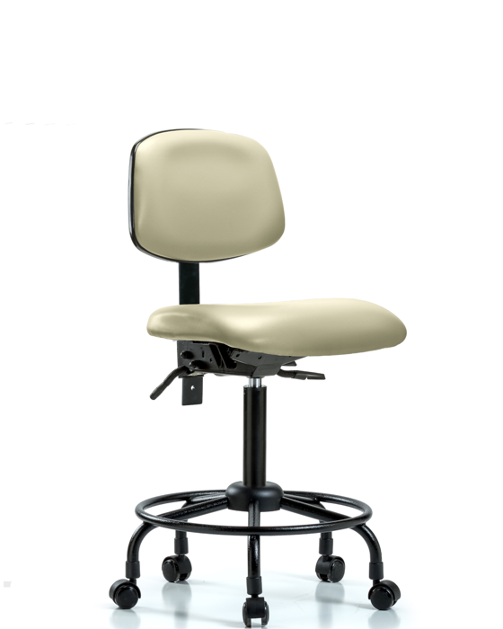 Blue Ridge Ergonomics VMBCH-RT-T1-A0-RC-8501 Rutledge Vinyl Chair - Medium Bench Height with Round Tube Base, Seat Tilt, & Casters in Adobe White Trailblazer™ Vinyl