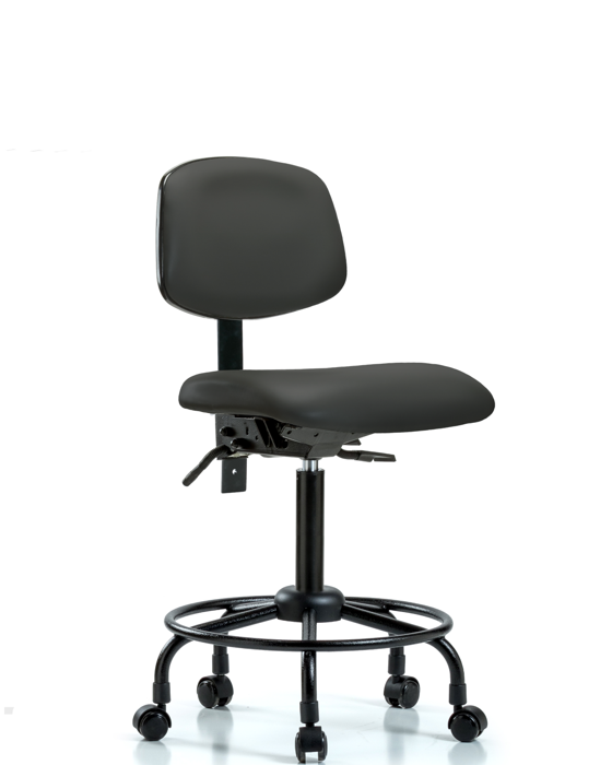 Blue Ridge Ergonomics VMBCH-RT-T1-A0-RC-8605 Rutledge Vinyl Chair - Medium Bench Height with Round Tube Base, Seat Tilt, & Casters in Charcoal Trailblazer™ Vinyl