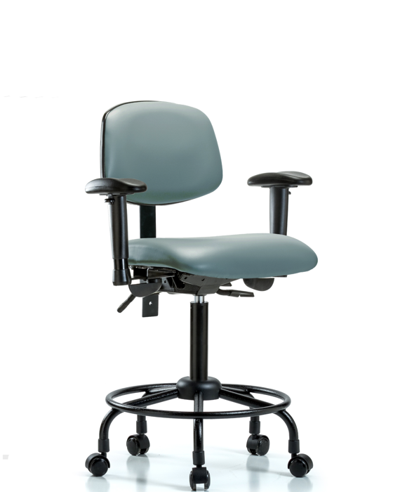 Blue Ridge Ergonomics VMBCH-RT-T1-A1-RC-8822 Rutledge Vinyl Chair - Medium Bench Height with Round Tube Base, Seat Tilt, Adjustable Arms, & Casters in Storm Supernova™ Vinyl