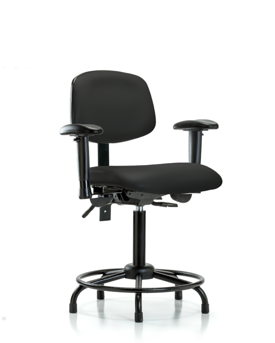 Blue Ridge Ergonomics VMBCH-RT-T1-A1-RG-8540 Rutledge Vinyl Chair - Medium Bench Height with Round Tube Base, Seat Tilt, Adjustable Arms, & Stationary Glides in Black Trailblazer™ Vinyl