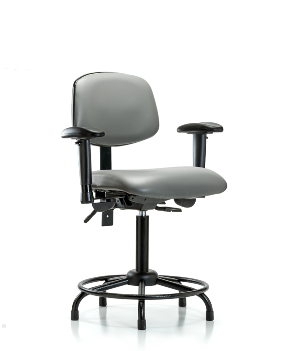 Blue Ridge Ergonomics VMBCH-RT-T1-A1-RG-8840 Rutledge Vinyl Chair - Medium Bench Height with Round Tube Base, Seat Tilt, Adjustable Arms, & Stationary Glides in Sterling Supernova™ Vinyl