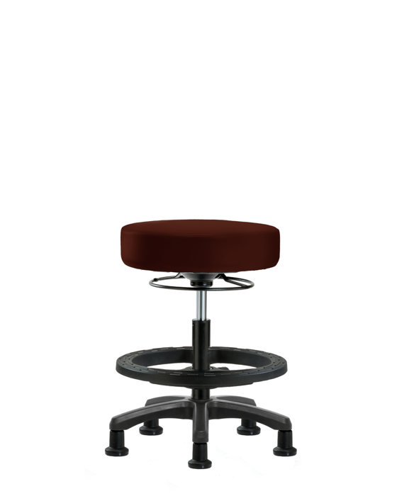 Blue Ridge Ergonomics VMBMS-RG-BF-RG-8569 Vinyl Mini-Stool - Medium Bench Height with Black Foot Ring & Stationary Glides in Burgundy Trailblazer™ Vinyl