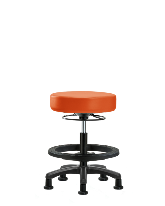 Blue Ridge Ergonomics VMBMS-RG-BF-RG-8613 Vinyl Mini-Stool - Medium Bench Height with Black Foot Ring & Stationary Glides in Orange Kist Trailblazer™ Vinyl