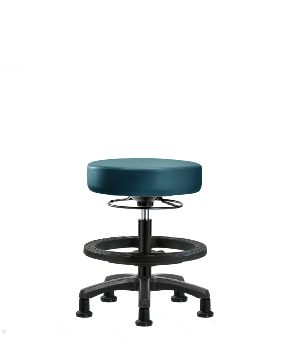 Blue Ridge Ergonomics VMBMS-RG-BF-RG-8801 Vinyl Mini-Stool - Medium Bench Height with Black Foot Ring & Stationary Glides in Marine Blue Supernova™ Vinyl