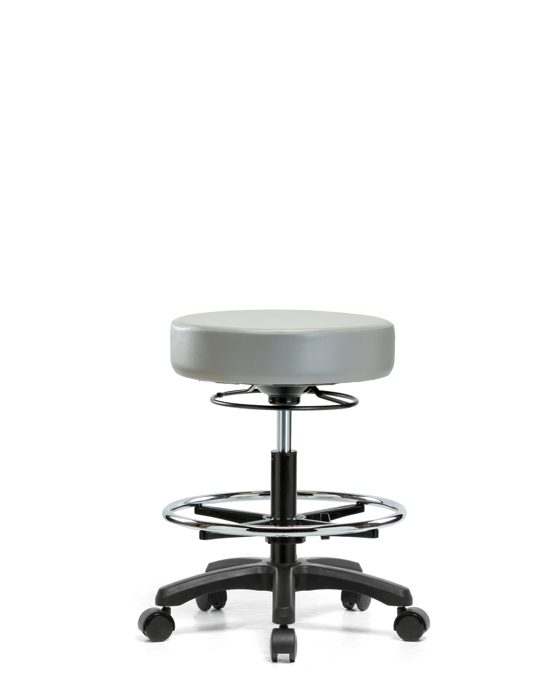 Blue Ridge Ergonomics VMBMS-RG-CF-RC-8567 Vinyl Mini-Stool - Medium Bench Height with Chrome Foot Ring & Casters in Dove Trailblazer™ Vinyl