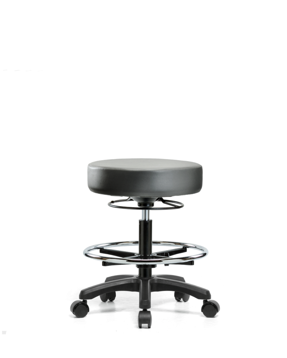 Blue Ridge Ergonomics VMBMS-RG-CF-RC-8840 Vinyl Mini-Stool - Medium Bench Height with Chrome Foot Ring & Casters in Sterling Supernova™ Vinyl