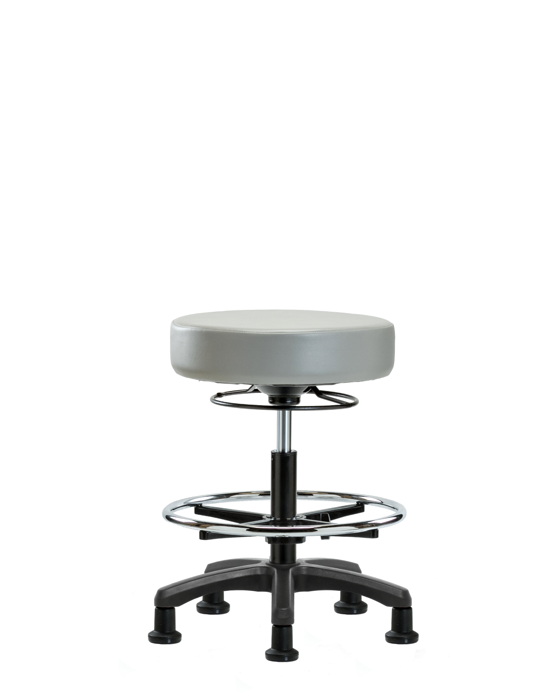 Blue Ridge Ergonomics VMBMS-RG-CF-RG-8567 Vinyl Mini-Stool - Medium Bench Height with Chrome Foot Ring & Stationary Glides in Dove Trailblazer™ Vinyl