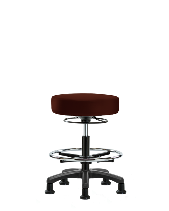 Blue Ridge Ergonomics VMBMS-RG-CF-RG-8569 Vinyl Mini-Stool - Medium Bench Height with Chrome Foot Ring & Stationary Glides in Burgundy Trailblazer™ Vinyl