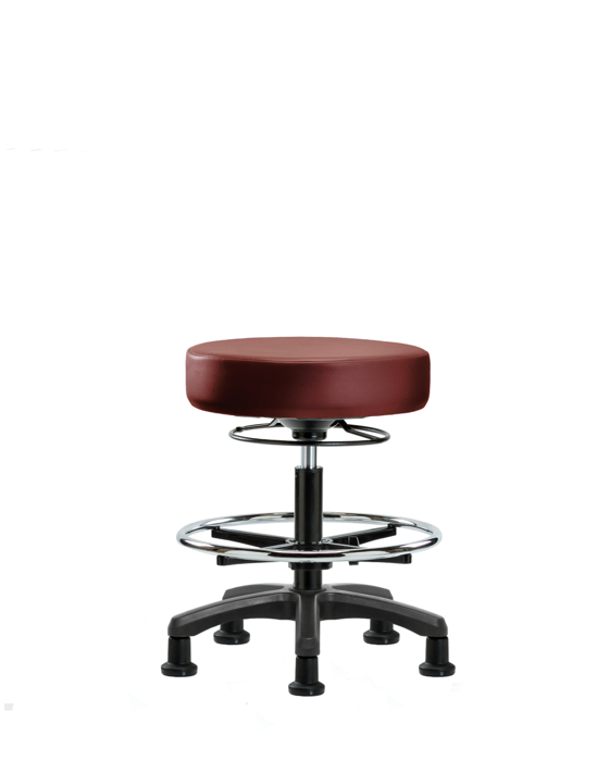 Blue Ridge Ergonomics VMBMS-RG-CF-RG-8815 Vinyl Mini-Stool - Medium Bench Height with Chrome Foot Ring & Stationary Glides in Borscht Supernova™ Vinyl