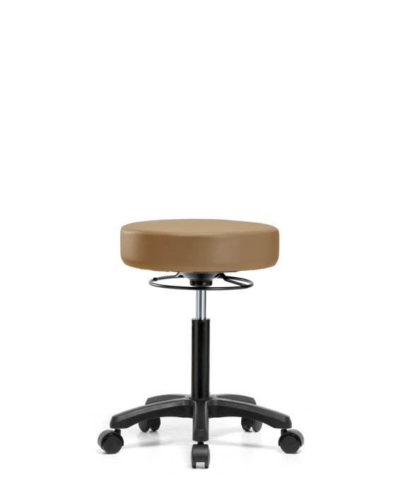 Blue Ridge Ergonomics VMBMS-RG-NF-RC-8584 Vinyl Mini-Stool - Medium Bench Height with Casters in Taupe Trailblazer™ Vinyl