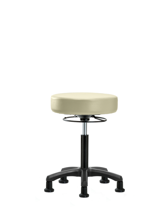 Blue Ridge Ergonomics VMBMS-RG-NF-RG-8501 Vinyl Mini-Stool - Medium Bench Height with Stationary Glides in Adobe White Trailblazer™ Vinyl