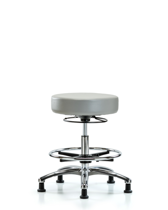Blue Ridge Ergonomics VMBSO-CR-CF-RG-8567 Rutledge Vinyl Stool without Back Chrome - Medium Bench Height with Chrome Foot Ring & Stationary Glides in Dove Trailblazer™ Vinyl