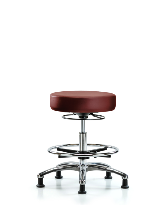 Blue Ridge Ergonomics VMBSO-CR-CF-RG-8815 Rutledge Vinyl Stool without Back Chrome - Medium Bench Height with Chrome Foot Ring & Stationary Glides in Borscht Supernova™ Vinyl
