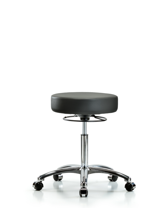 Blue Ridge Ergonomics VMBSO-CR-NF-CC-8823 Rutledge Vinyl Stool without Back Chrome - Medium Bench Height with Casters in Carbon Supernova™ Vinyl