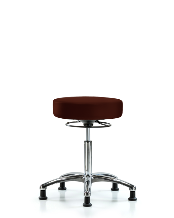 Blue Ridge Ergonomics VMBSO-CR-NF-RG-8569 Rutledge Vinyl Stool without Back Chrome - Medium Bench Height with Stationary Glides in Burgundy Trailblazer™ Vinyl