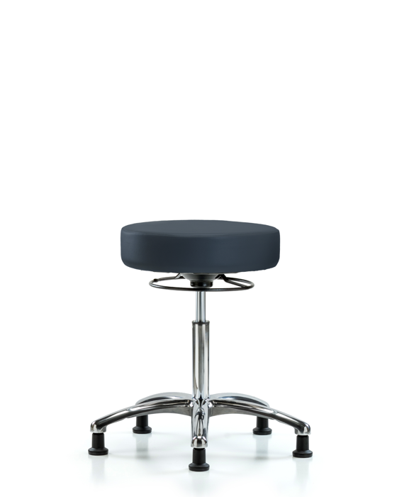 Blue Ridge Ergonomics VMBSO-CR-NF-RG-8582 Rutledge Vinyl Stool without Back Chrome - Medium Bench Height with Stationary Glides in Imperial Blue Trailblazer™ Vinyl