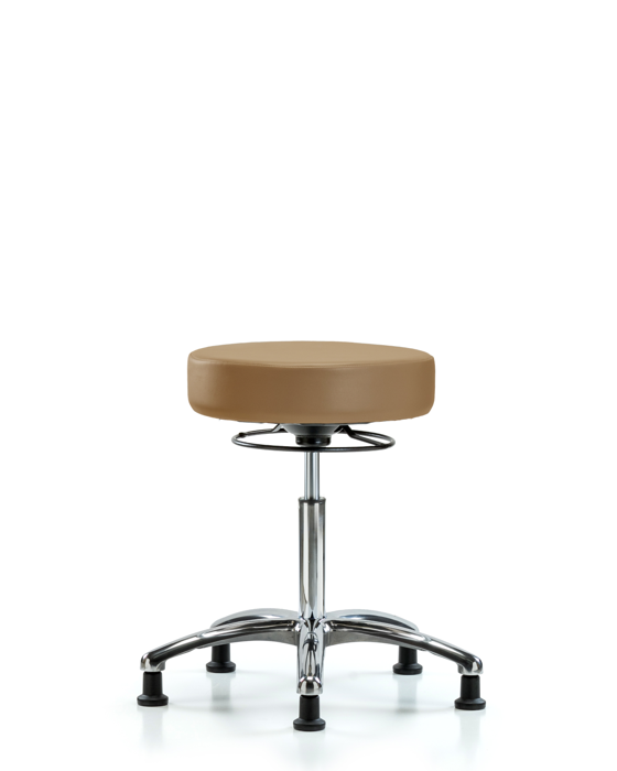 Blue Ridge Ergonomics VMBSO-CR-NF-RG-8584 Rutledge Vinyl Stool without Back Chrome - Medium Bench Height with Stationary Glides in Taupe Trailblazer™ Vinyl
