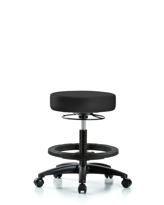 Blue Ridge Ergonomics VMBSO-RG-BF-RC-8605 Rutledge Vinyl Stool without Back - Medium Bench Height with Black Foot Ring & Casters in Charcoal Trailblazer™ Vinyl