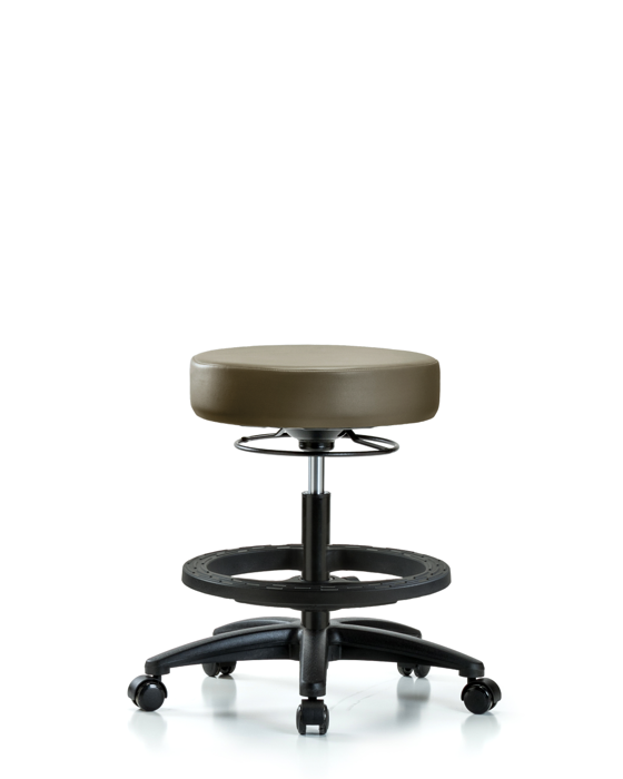Blue Ridge Ergonomics VMBSO-RG-BF-RC-8809 Rutledge Vinyl Stool without Back - Medium Bench Height with Black Foot Ring & Casters in Taupe Supernova™ Vinyl