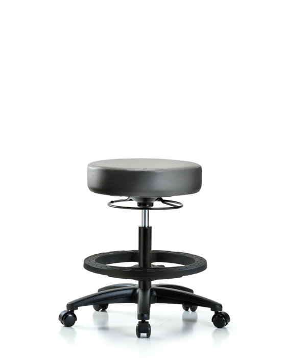 Blue Ridge Ergonomics VMBSO-RG-BF-RC-8840 Rutledge Vinyl Stool without Back - Medium Bench Height with Black Foot Ring & Casters in Sterling Supernova™ Vinyl
