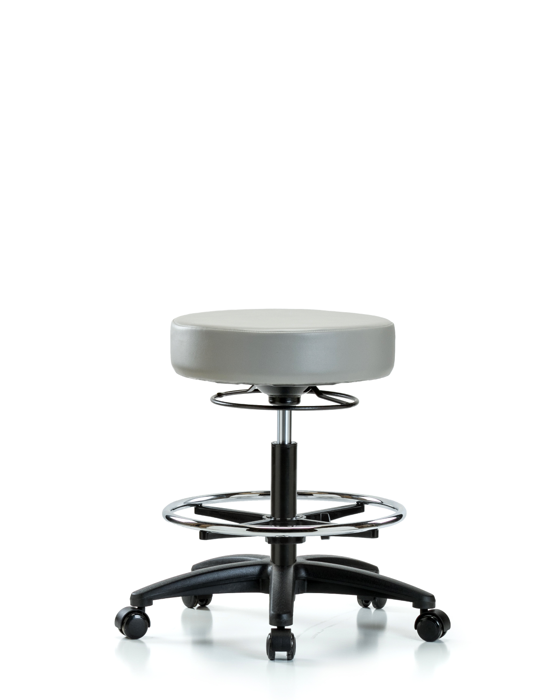 Blue Ridge Ergonomics VMBSO-RG-CF-RC-8567 Rutledge Vinyl Stool without Back - Medium Bench Height with Chrome Foot Ring & Casters in Dove Trailblazer™ Vinyl