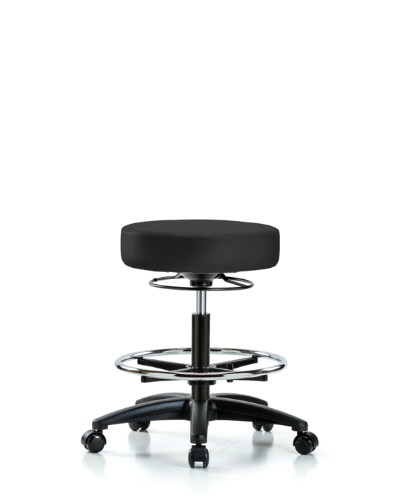 Blue Ridge Ergonomics VMBSO-RG-CF-RC-8605 Rutledge Vinyl Stool without Back - Medium Bench Height with Chrome Foot Ring & Casters in Charcoal Trailblazer™ Vinyl
