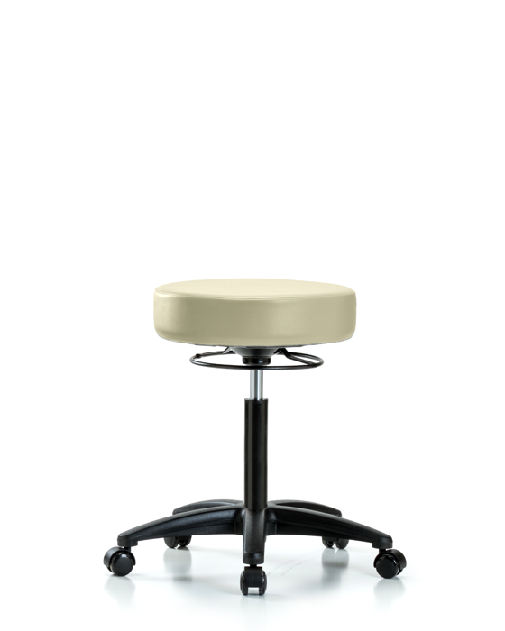 Blue Ridge Ergonomics VMBSO-RG-NF-RC-8501 Rutledge Vinyl Stool without Back - Medium Bench Height with Casters in Adobe White Trailblazer™ Vinyl